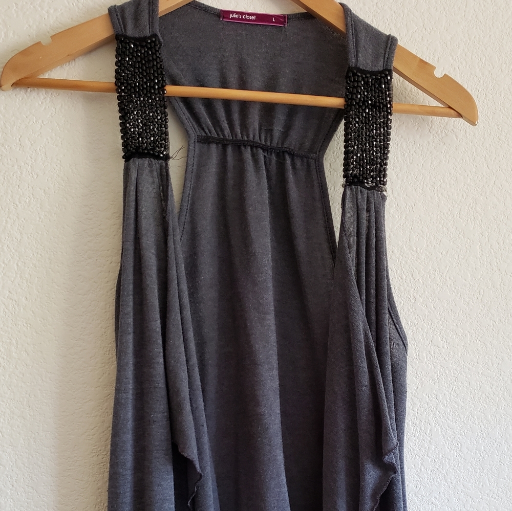 Embellished Tank Cover Up w/Assymetrical Hem